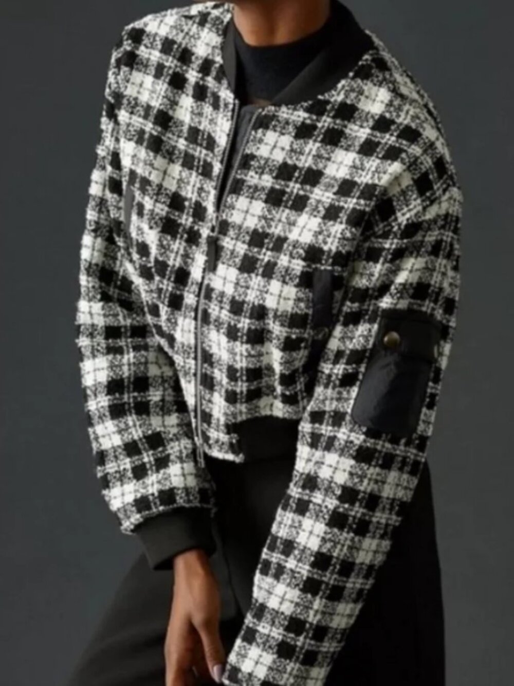 NWT Maeve by Anthroplogie Black Motif Cropped Bomber Jacket